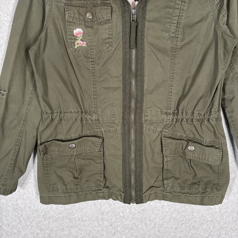 Embroidered Utility Jacket Medium Army Military Chore Barn Thin Butterfly Flower - Picture 4 of 13